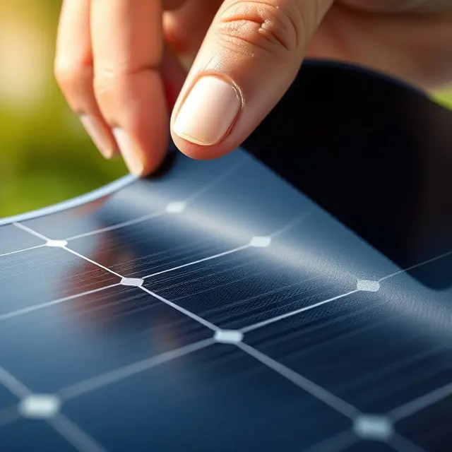 Bendable thin film flexible solar panel close up